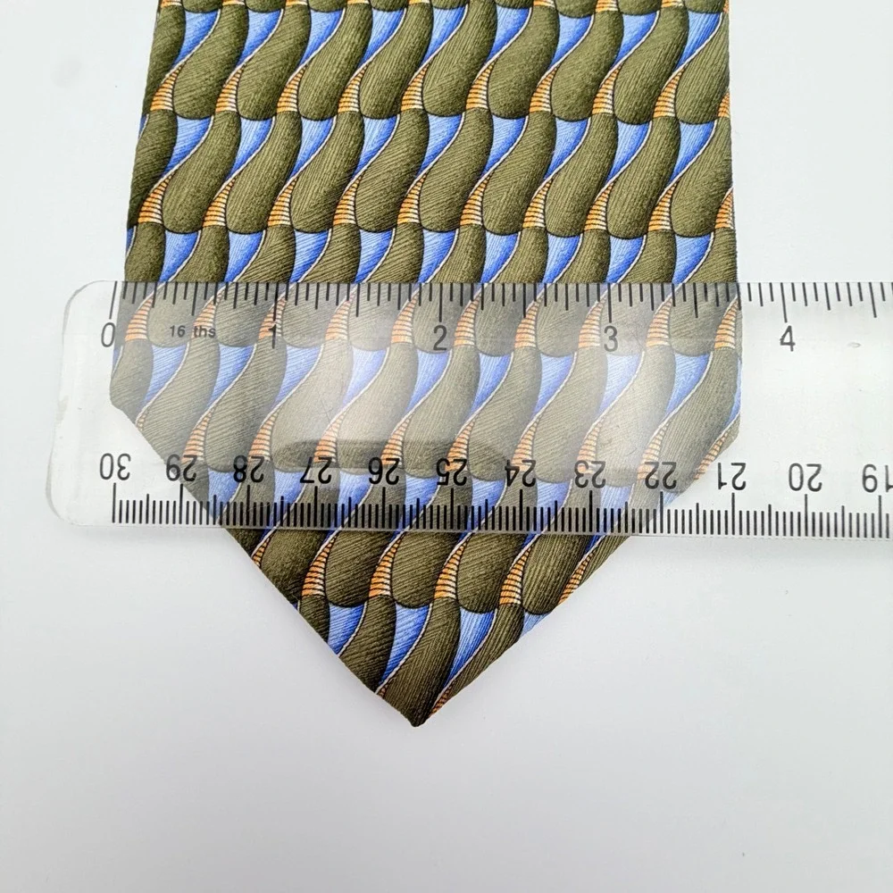 Jos. A. Bank Corporate Collection Silk Tie Olive‎ Green Blue Geometric Wave Mens